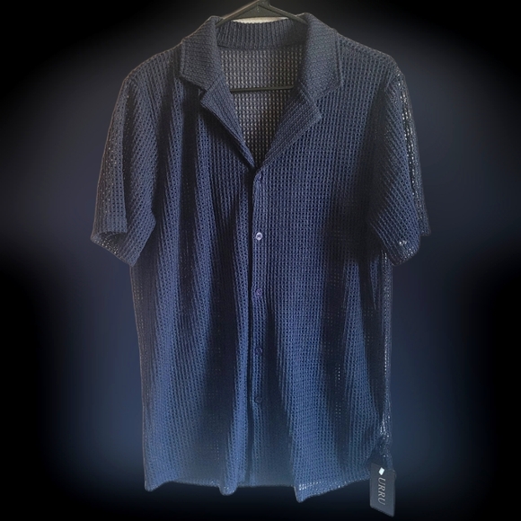 NWT Navy Blue Mesh Summer Beach Shirt - Picture 1 of 2